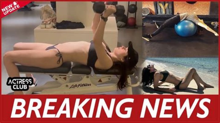 Alexandra Daddario in Two-Piece Workout Gear Does Chest Press